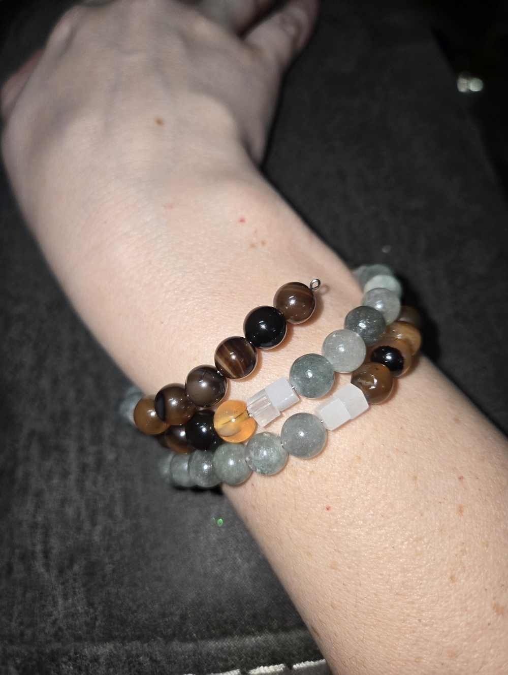 Handmade Memory Wire Jade Beaded Bracelet Natural Stone Healing Jewelry Boho 284